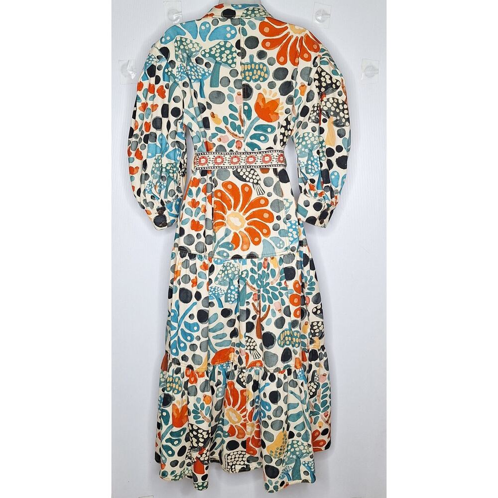 Farm Rio Mushroom Forest Canvas Dress Small Whimsy Floral Colorful Puff Sleeve - Picture 13 of 14